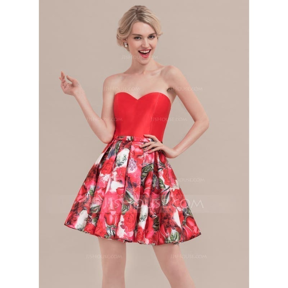 Blush‎ Red Floral Strapless Sweetheart A-Line Mini Dress Prom Homecoming Size 2